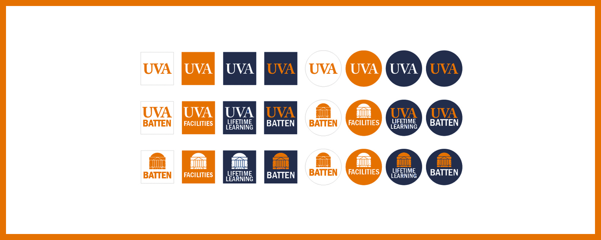 Collage of social media avatars that have the correct UVA monogram and colors. 