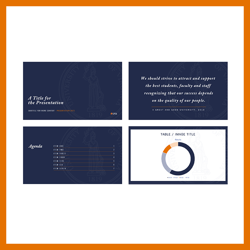 University of Virginia 'Formal  PowerPoint template grid example image. Clicking this takes you to the download page for the UVA Formal PowerPoint template.