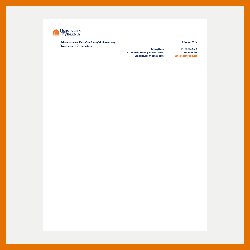 University of Virginia notepad with a customizable administrative logo in the upper-left corner and a customizable department, unit, and address in the upper center. 