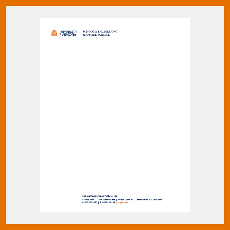 University of Virginia electronic letterhead with a customizable department, unit, and address at the bottom.