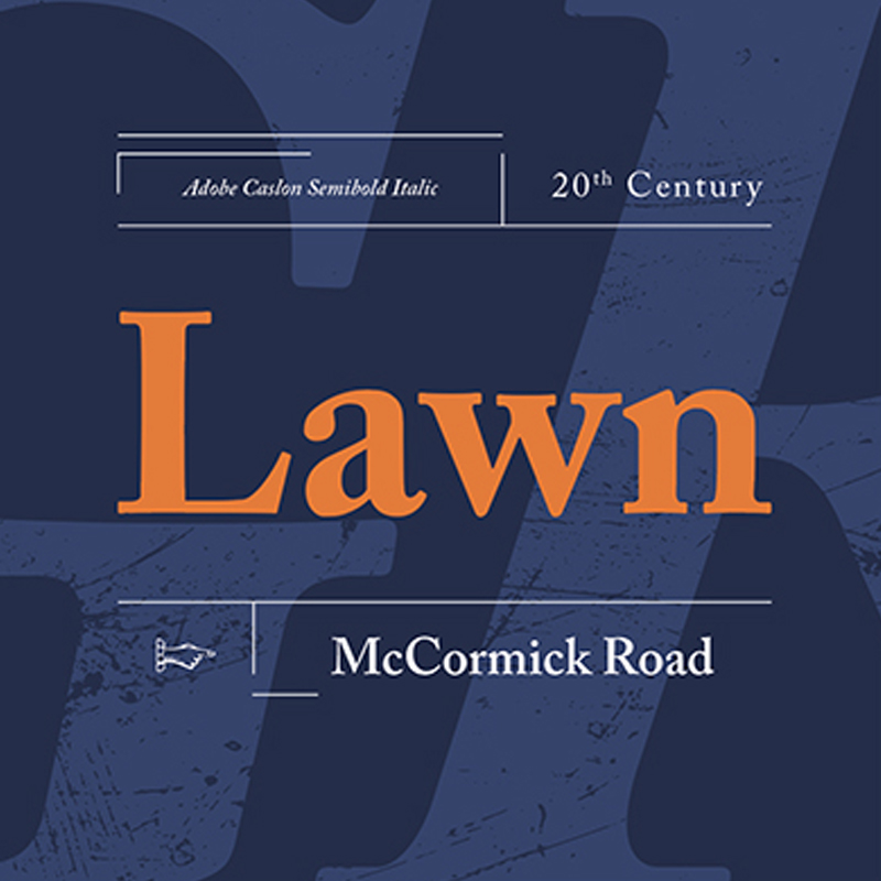 Creative expression of the word Lawn to show the Franklin Gothic font against a blue background.