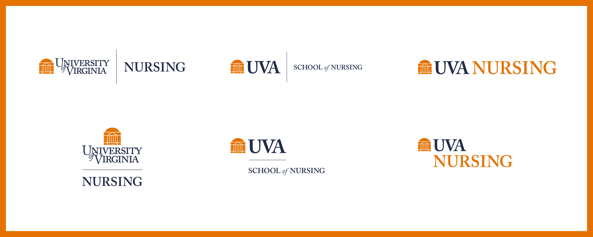 6 logos showing the School of Nursing's informal logo offerings