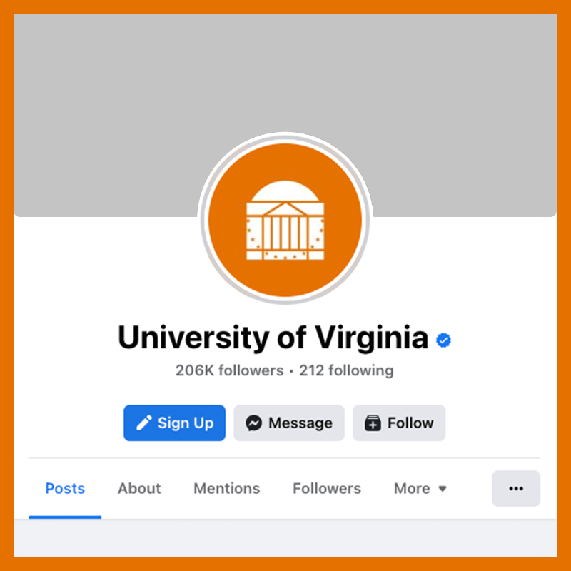 Example of the UVA Facebook page with a blank cover image. 
