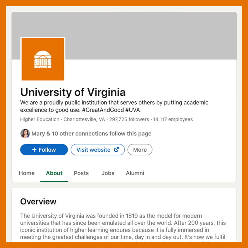UVA LinkedIn image showing where the cover image is. 