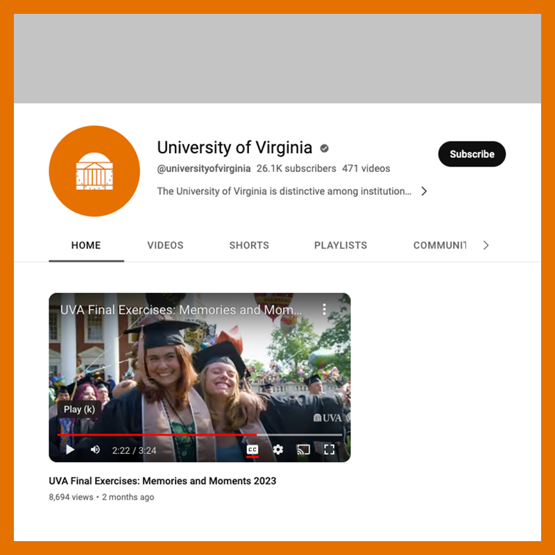 UVA YouTube image showing where the cover image is. 