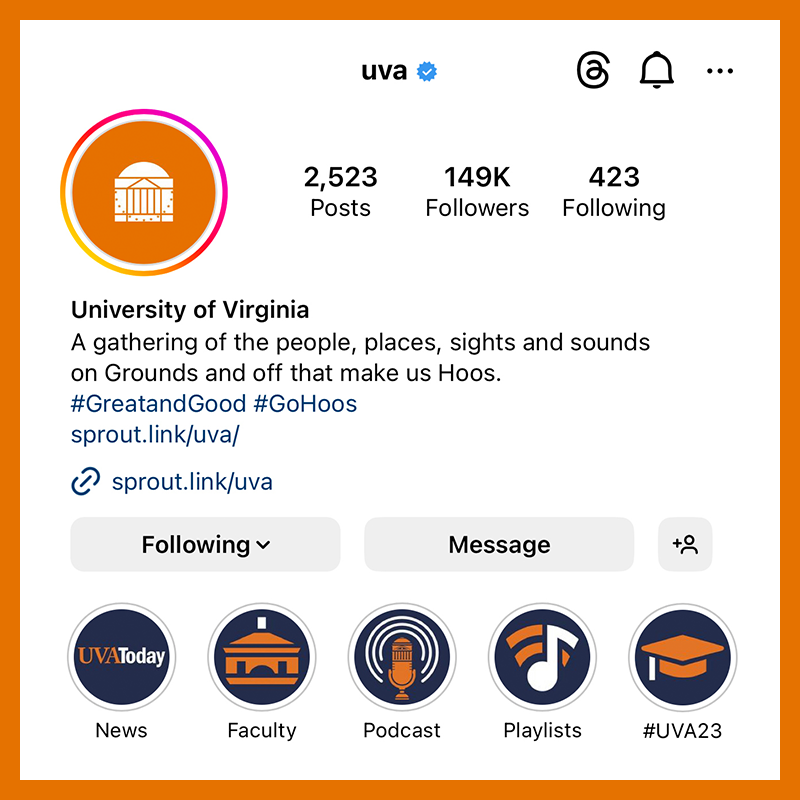 Instagram highlight location on the UVA profile. 